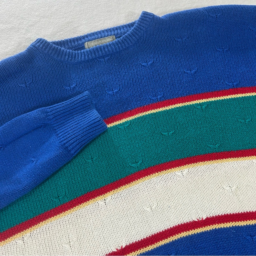 Vintage Christopher Hayes Men's Large Blue Red Green White‎ Knitted Sweater